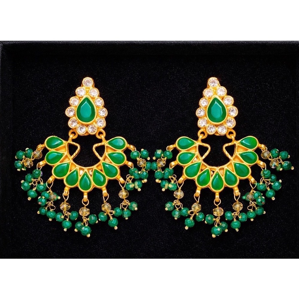 Handmade Green Onyx Teardrop Chandelier Earrings Ornate Gold Statement Pakistan